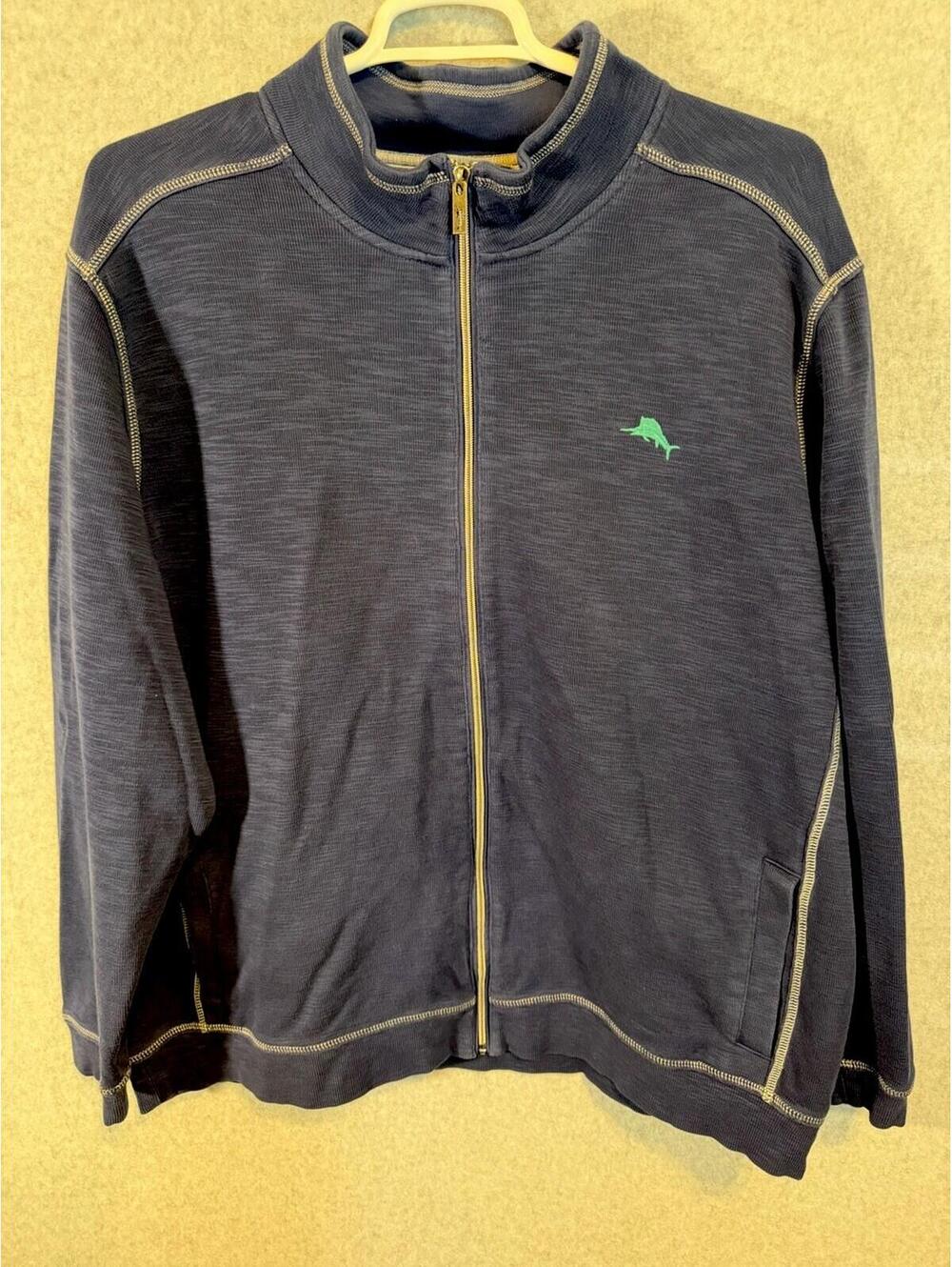 Tommy Bahama Men's Tall Bay Full Zip Sweatshirt AC2 Ocean Deep Blue Size 3XL